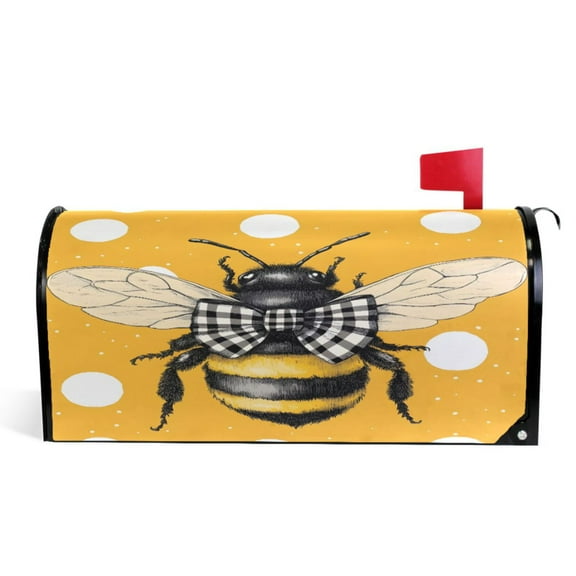 Ryvnso Mailbox Cover Bee on Polka Dots Magnetic Mailbox Wrap Standard Size 21x18 Inch