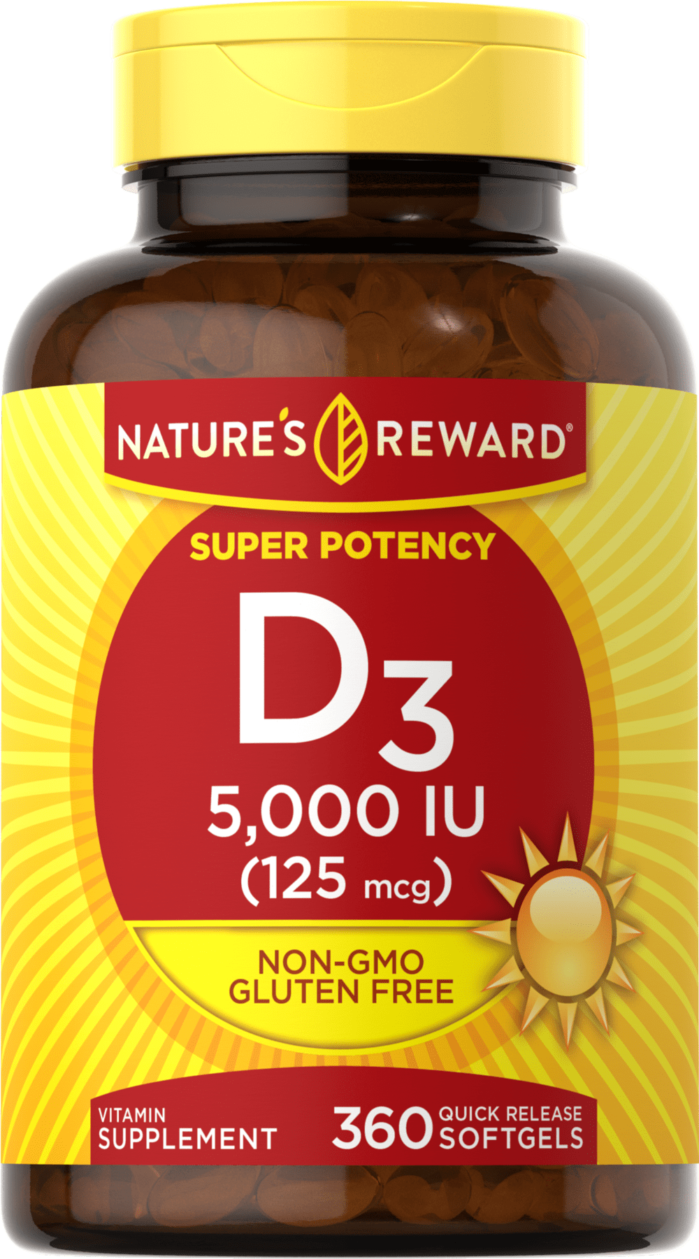 Vitamin D3 5000 IU 360 Softgels NonGMO & Gluten Free Supplement by Nature's Reward