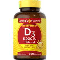 Vitamin D3 - 5000 IU - 360 Softgels - Non-GMO & Gluten Free Supplement - by Nature's Reward
