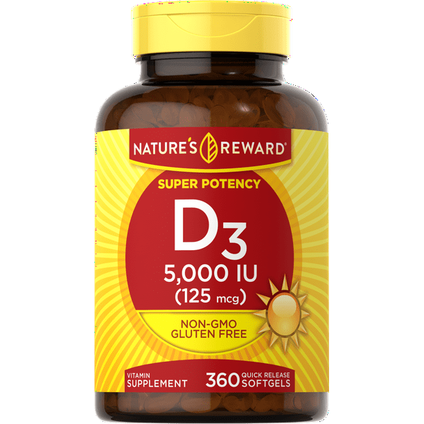 Vitamin D3 5000 IU 360 Softgels NonGMO & Gluten Free Supplement