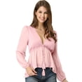 thumbnail image 1 of Top de gasa transparente Allegra K con mangas largas y cuello en V profundo Rosa M, 1 of 6