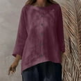 thumbnail image 4 of Fesfesfes Women's Comfy Blouses Fashion Solid Color Button-Front Long-Sleeve Round Neck T-shirt Loose Breathable Straight Hem Tee(Purple,2XL), 4 of 8