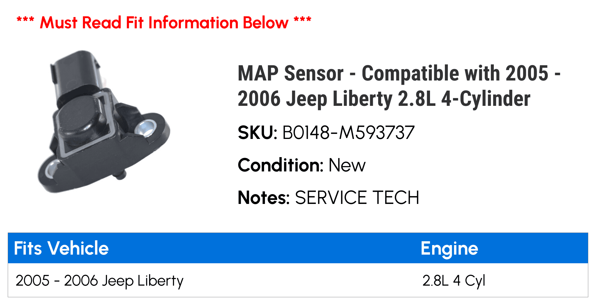 MAP Sensor - Compatible with 2005 - 2006 Jeep Liberty 2.8L 4-Cylinder