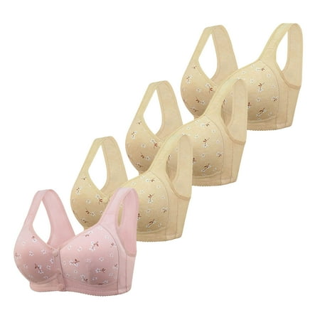 Clearance Staron 4PC Bras for Older Women Front Closure No Underwire Bra Stretch Wireless Bras Comfortable Full Support Bra No Underwire Bras