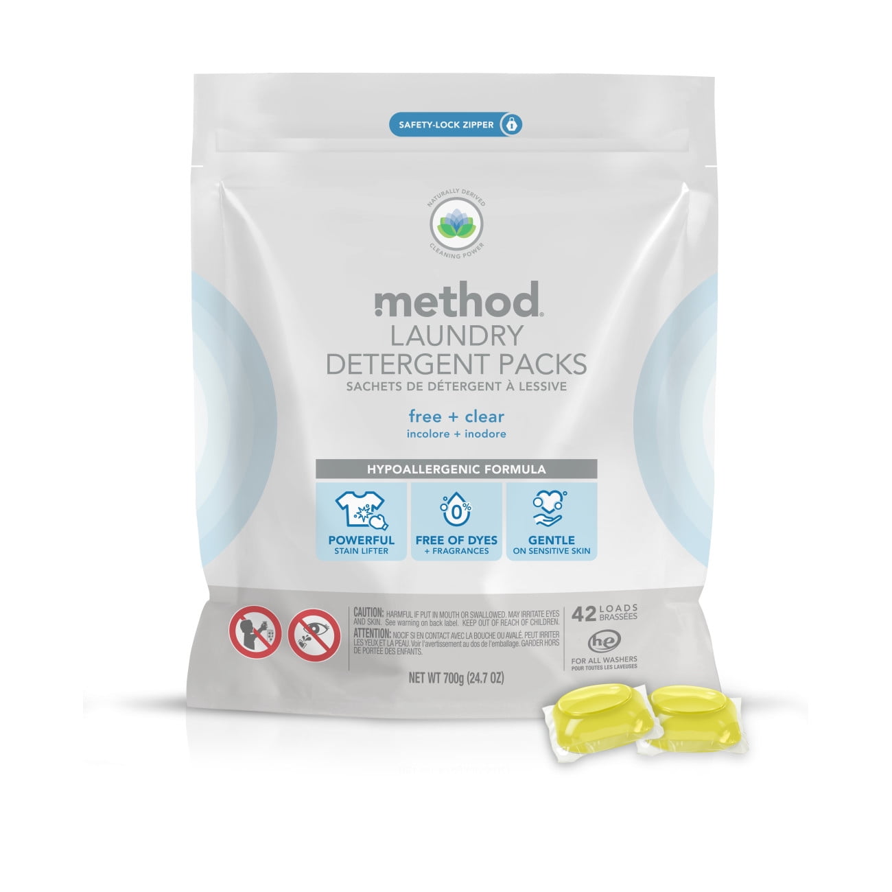 Method Laundry Detergent Packs, Free + Clear, 42 Count