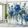 thumbnail image 2 of Ambesonne Blue Shower Curtain, Floral Peony Daisy Eucalyptus, 69"Wx84"L, Reseda Green Persian Blue, 2 of 4