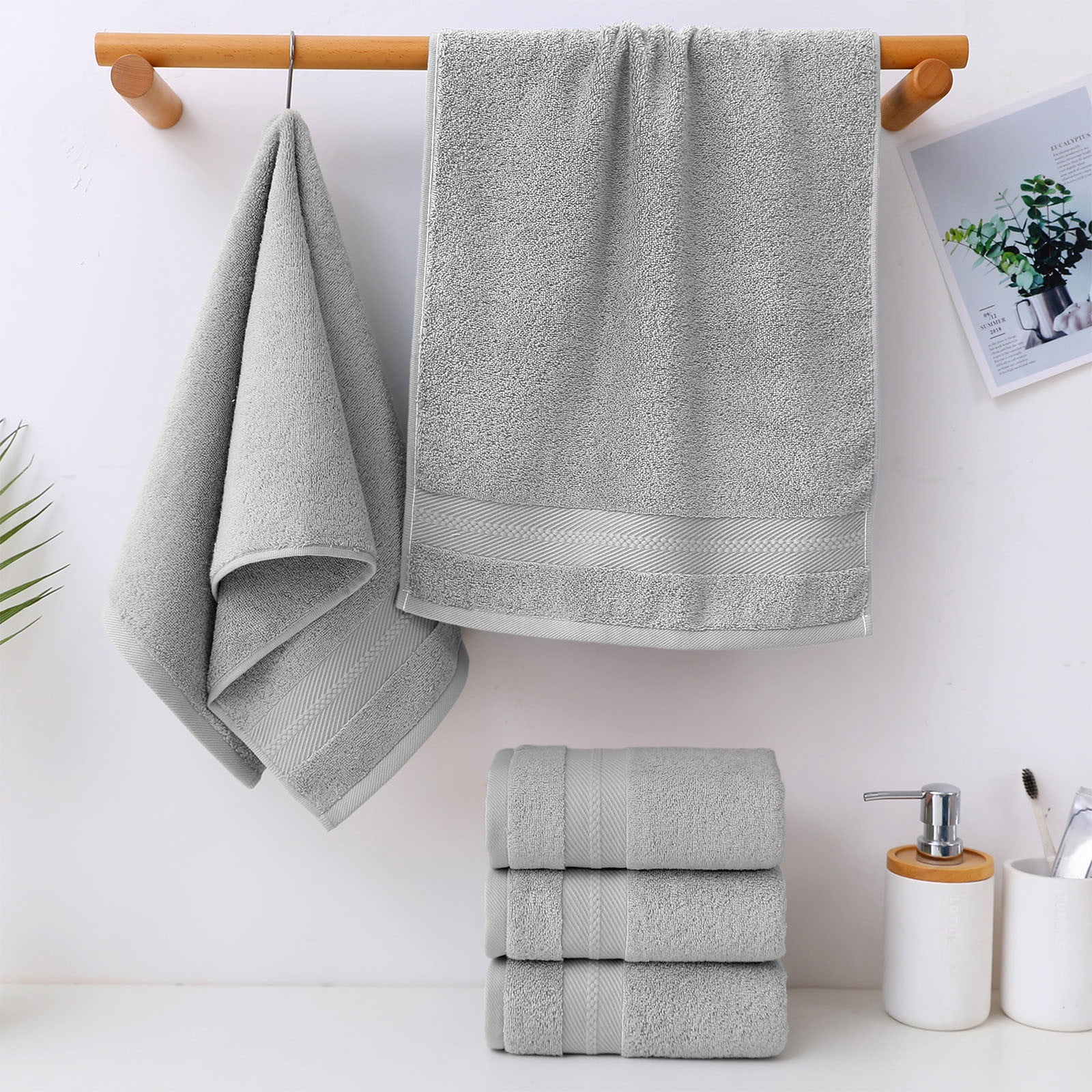 5 Pcs Bath Towels Set Soft 100% Turkish Cotton For Bathroom Thick Soft Absorbent Towel Set Of 5 Household Wash Face Gift Towel (Gray, 27.9x13.77in)