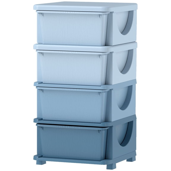 30" 4 Tier Kids Storage Unit Dresser Tower w/ 4 Drawers, Blue