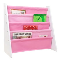 Wildkin Vegan Leather Original Sling Bookshelf - White Wood w/ Light Pink and Dark Pink
