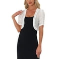 thumbnail image 1 of INSPIRAR CHIC Chaqueta de Malla para Mujeres, Abierta en Frontal, con Mangas Cortas Fruncidas, Corta, Color Blanco, Talla XL, 1 of 5