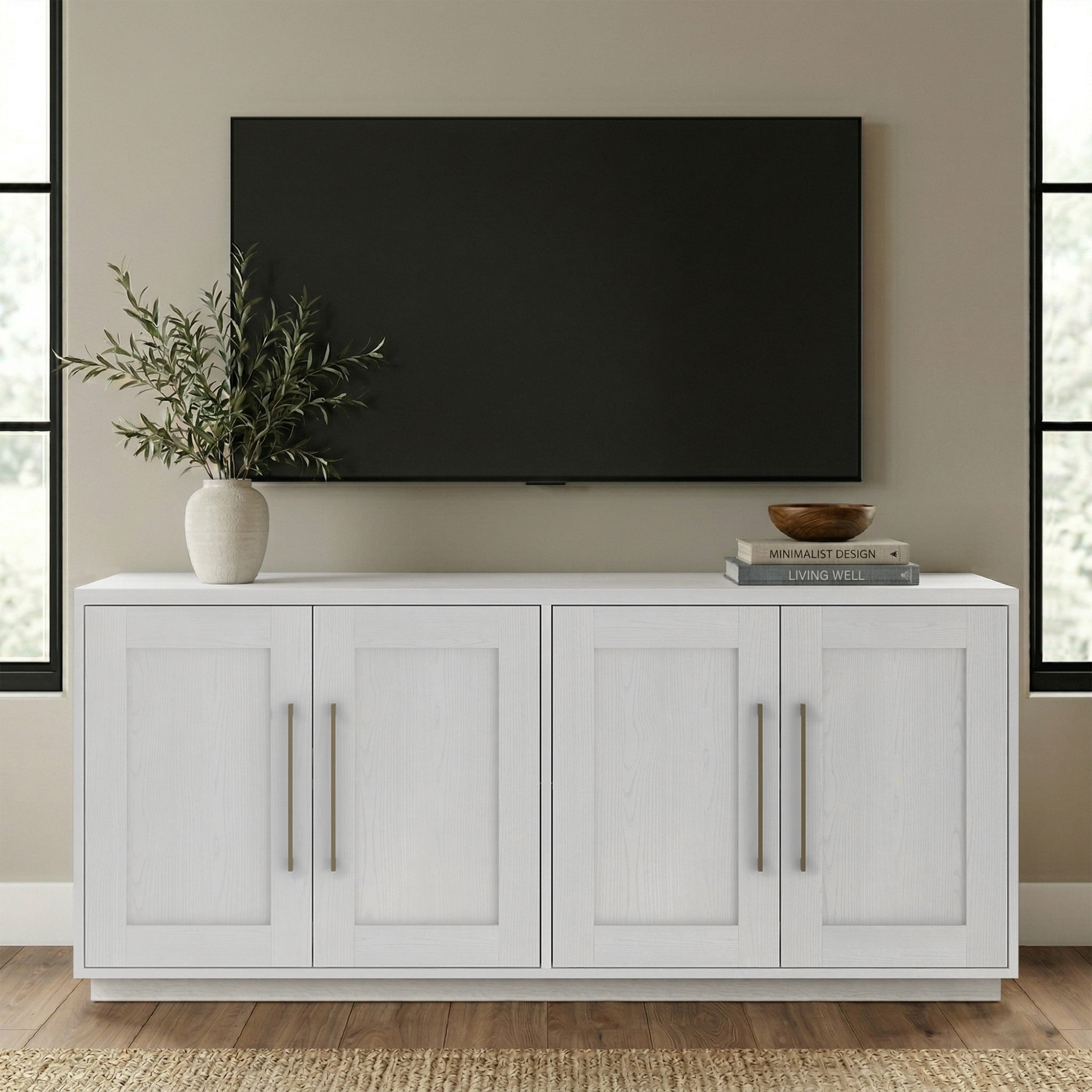 Evelyn&Zoe Modern/Contemporary 68" Wide White Buffet Table