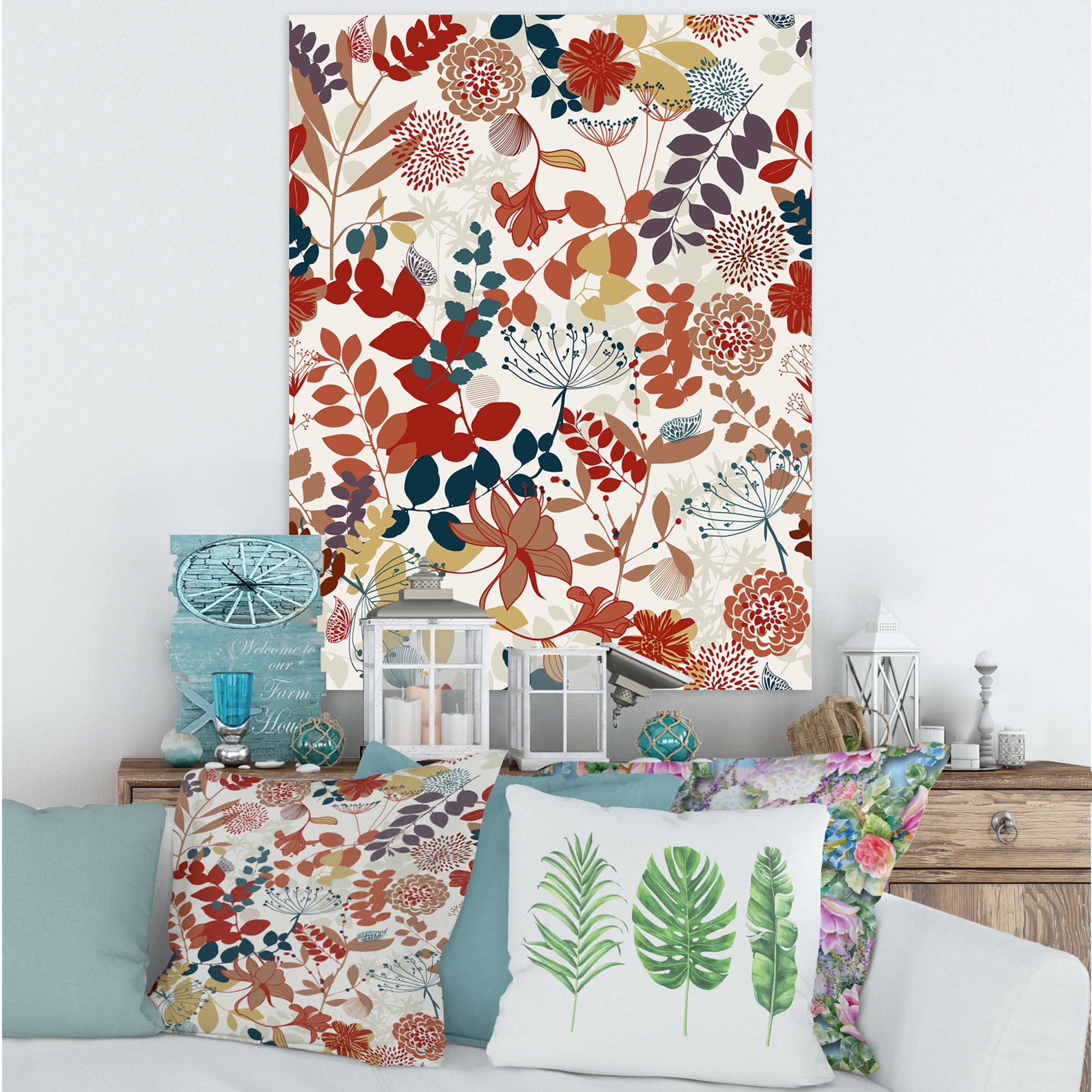 Designart ' Botanical Retro Garden ' Bohemian & Eclectic Canvas Wall Art Print