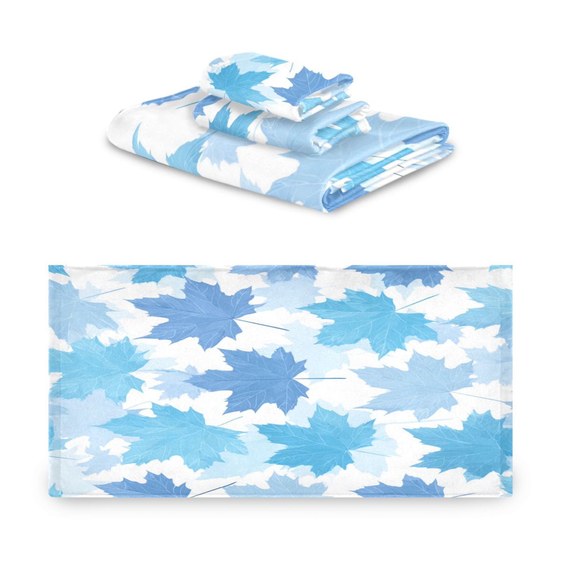 3 Piece Bath Towels Set Bath Towel, Hand Towel and Face Towel for Bathroom, Gym, Hotel Light Blue Maple Leaves