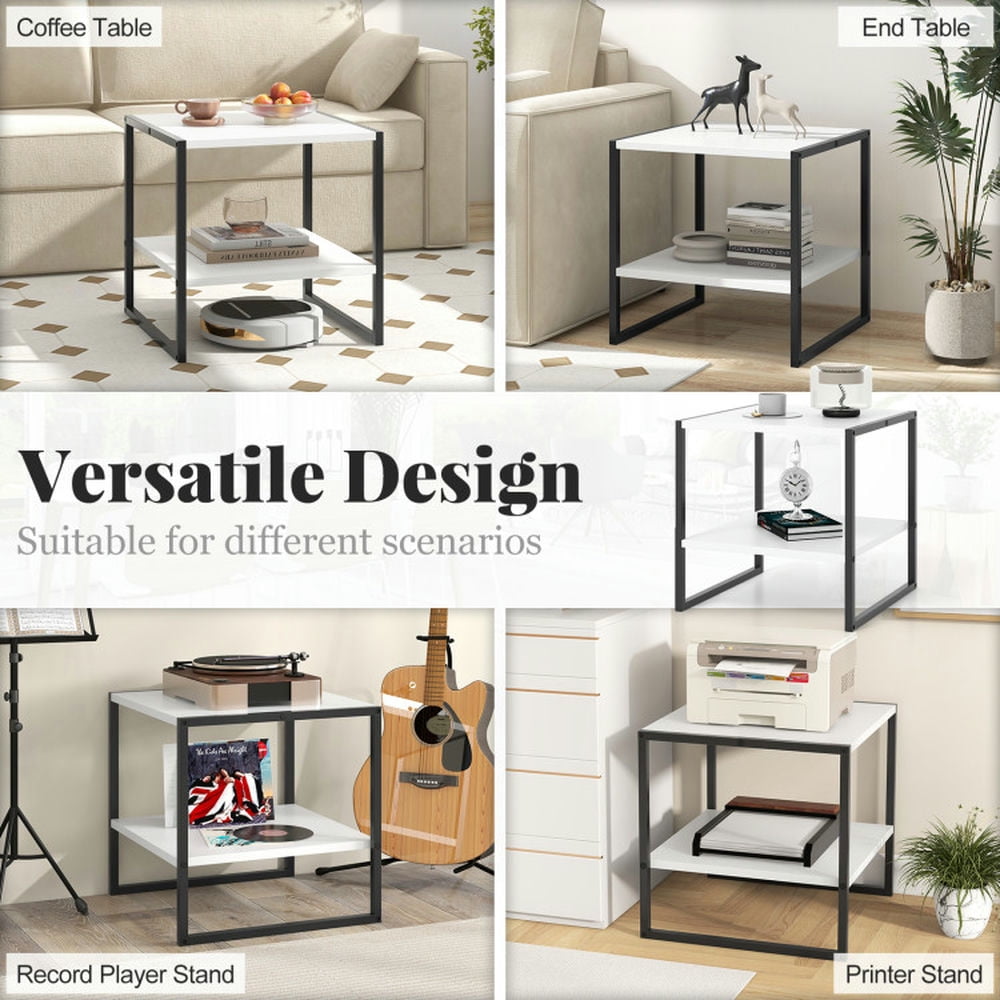 GVN End & Side Tables,2-Tier Square End Table with Storage Shelf Reversible Design-White