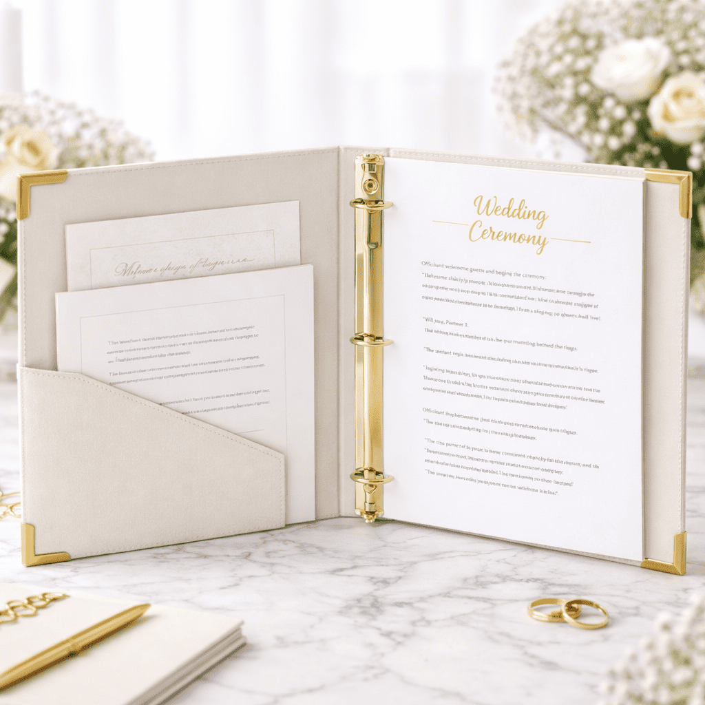 Officiant Binder, Linen 3 Ring Folder with Gold Foil Stamping, Wedding Officiant Binder for Ceremony Scripts, Vows and Documents