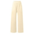thumbnail image 4 of Telankuip Wide Leg Sweatpants for Women Interior Drawstring Elastic Waisted Cute Y2k Straight Casual Pants Baggy Soft Comfy Solid Color Workout Trousers with Pockets Beige L, 4 of 5