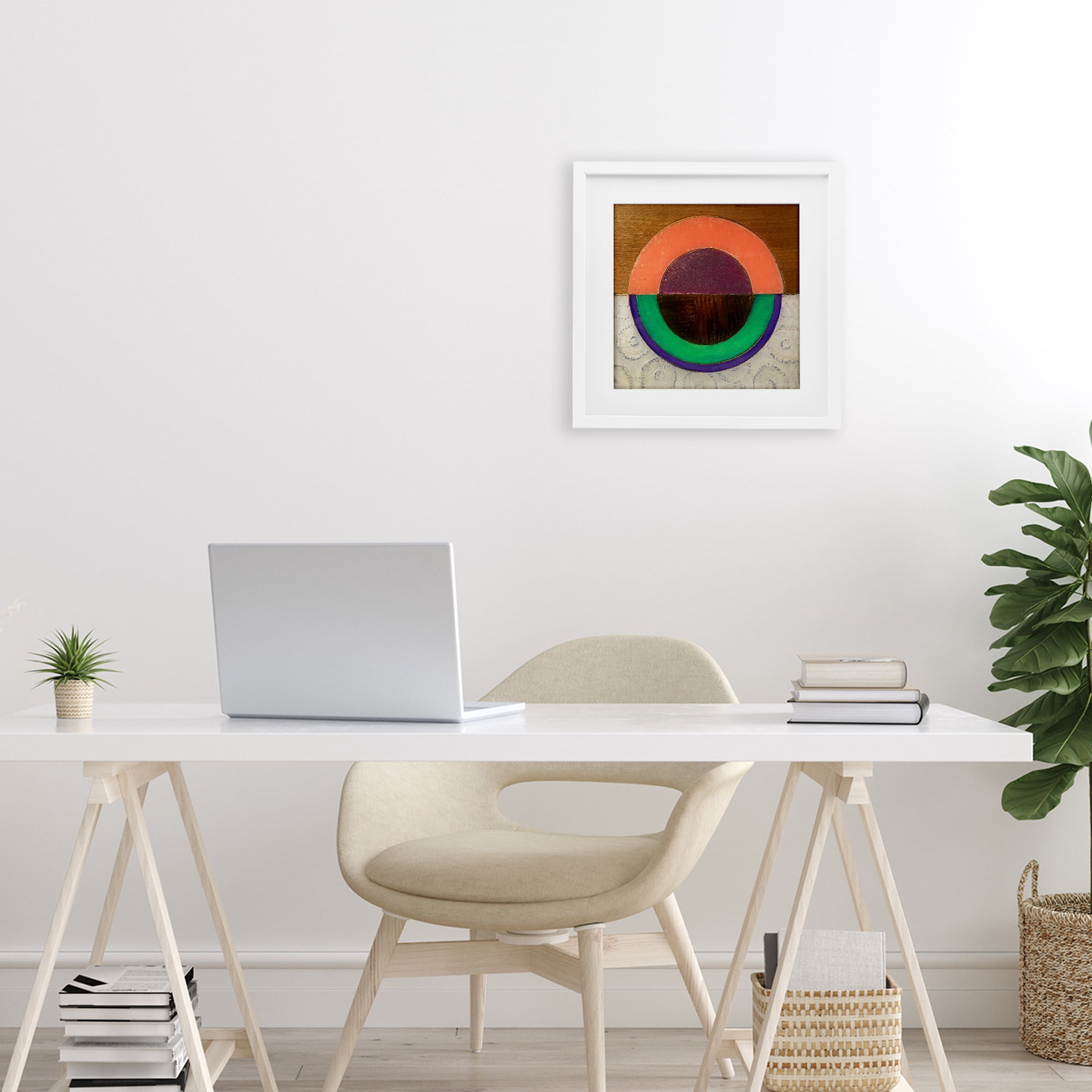 Stupell Industries Horizontal Split Circle White Framed Print Under Glass, design by Matthew Finger