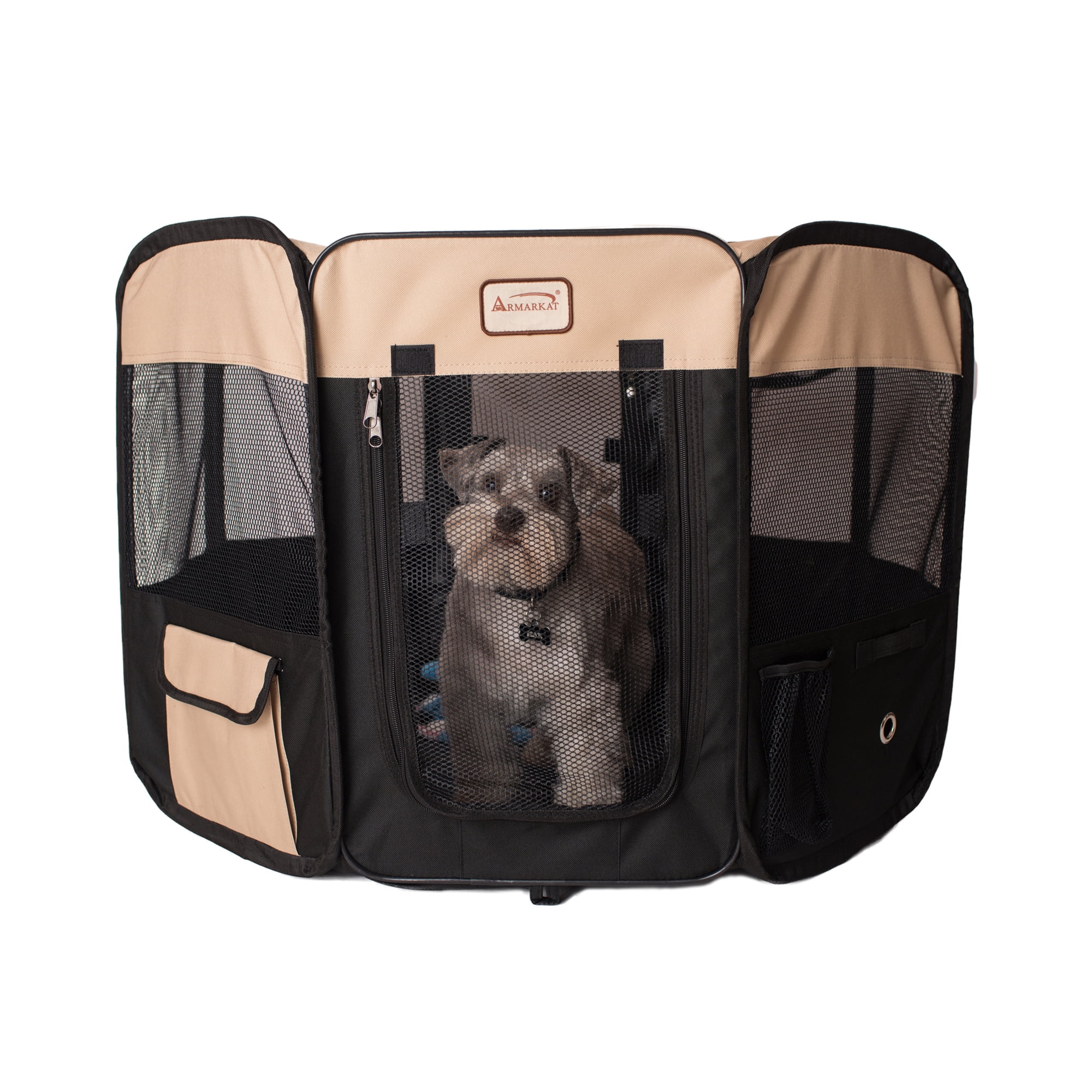 Armarkat Model PP003BGE-M Portable Pet Playpen in Black and Beige Combo