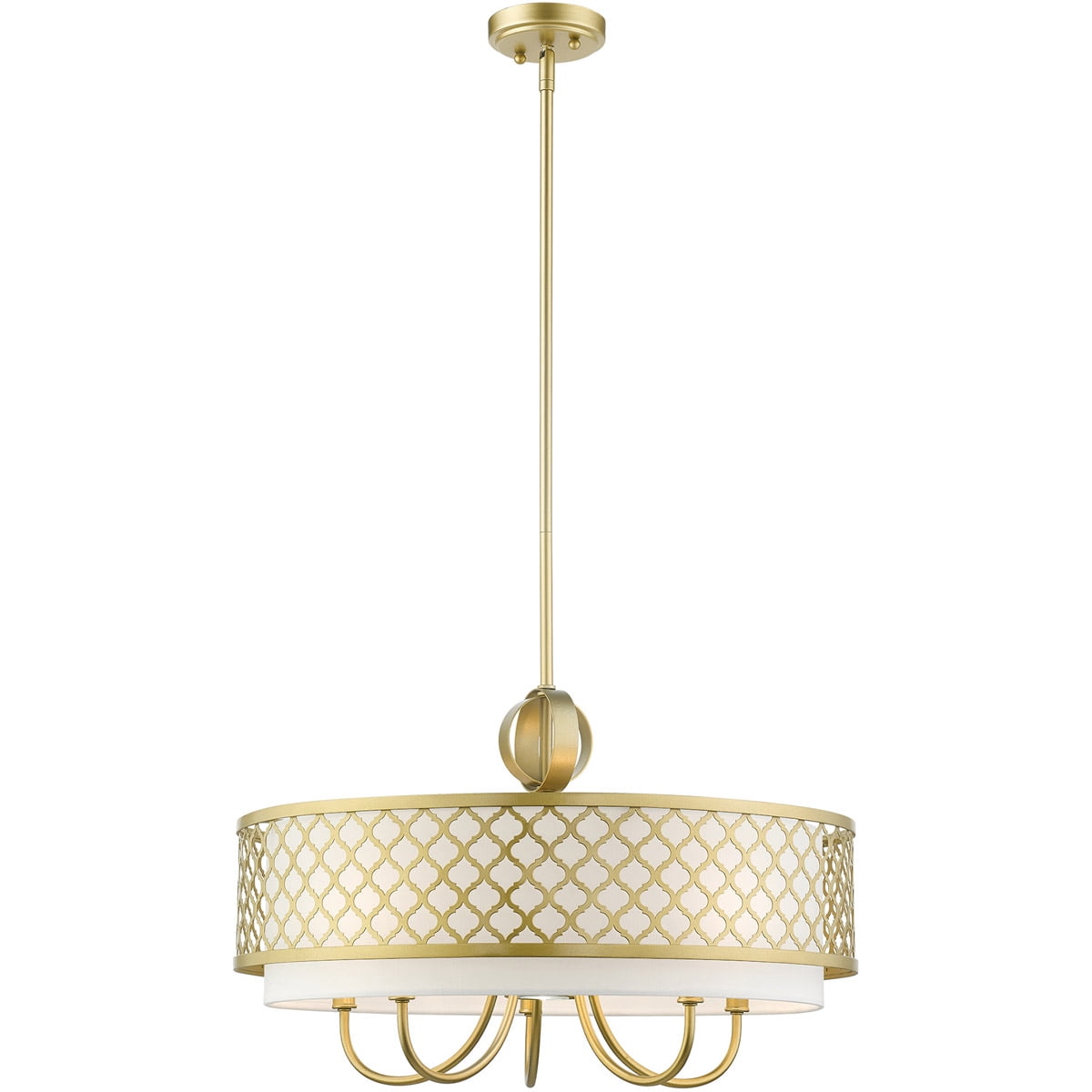 6 Light SG Pendant Chandelier with Hand Crafted Off-White Fabric Shade
