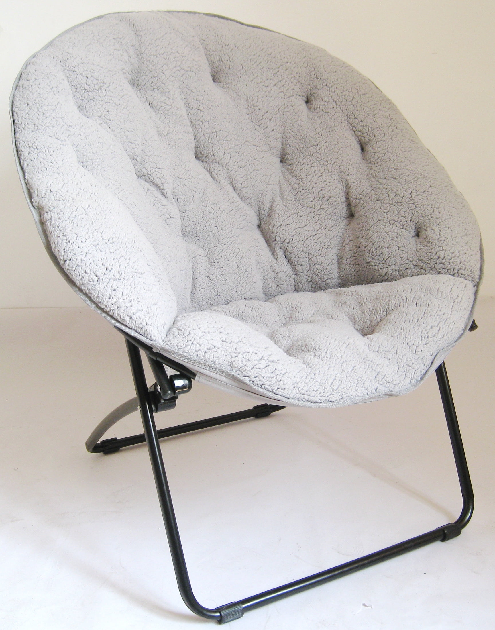 Zenithen Moon Chair with High Gloss Black Frame in Tufted Sherpa Fabric, Gray