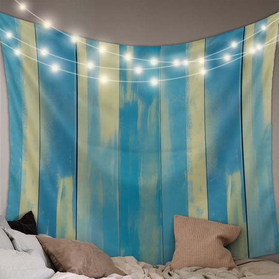 Blue Yellow Tapestry for Bedroom Wall Hanging Tapestry, Vintage Farmhouse Abstract Wooden Grain Ceiling Backdrop Tapestries Poster Blanket Wall Decor for Teens Room Living Room Dorm 55" x 73"