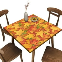 Fitted Elastic Edge Square Tablecloths, Maple Leaves Red Green Waterproof Wipe Clean Polyester Table Cover, for Kitchen Dining Party Patio Tabletop Decoration, Fit for 34'''' x 34''''Square Table