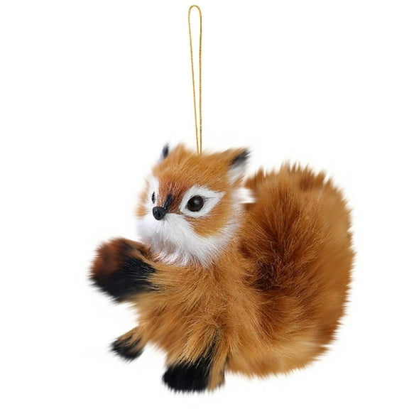 Woodland Faux Fur Animal Hanging Ornaments, 3 Inch Forest Animals Ornaments, Christmas Realistic Animal Ornaments for Fall, Christmas, Winter Birthday Party Supplies (Squirrel)