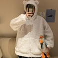 thumbnail image 2 of BiZtdJrK Teddy Fleece Jacket Women Cute Bear Ears Long Sleeve Zipper Hooded Jackets Loose Comfy Casual Winter Sweatshirt Coats with Pockets White L, 2 of 6