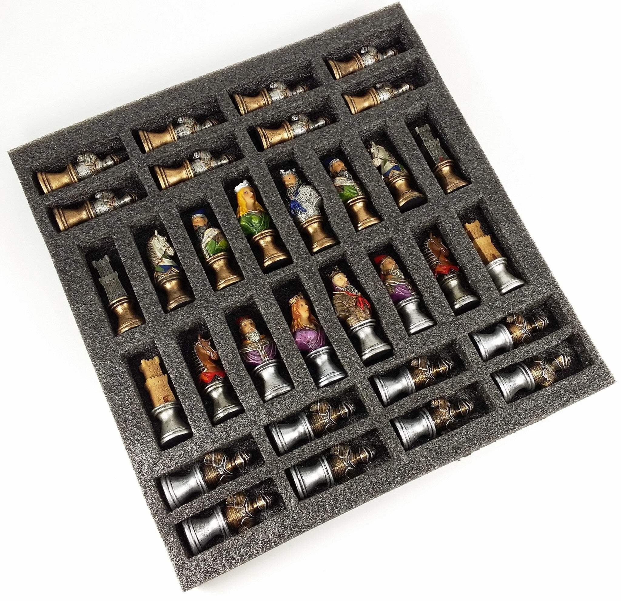 Medieval Times Crusades Busts PAINTED Chess Set 15" Walnut  Maple Color Board
