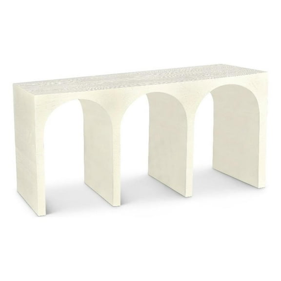 Pemberly Row Mid-Century Natural Wood Grain Cream Oak Console Table