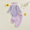 thumbnail image 2 of NOLDARES Newborn Infant Baby Girl Outfits Ruffle Print Long Sleeve Romper Bodysuit Tops Pants Set Cute Fall Winter Clothes(Light Purple,0-3 M), 2 of 5