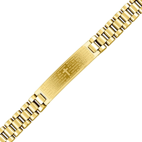 Stainless Steel Yellow-tone Mens English Lords Prayer 10mm Bracelet-8inch Link Bracelet for Men