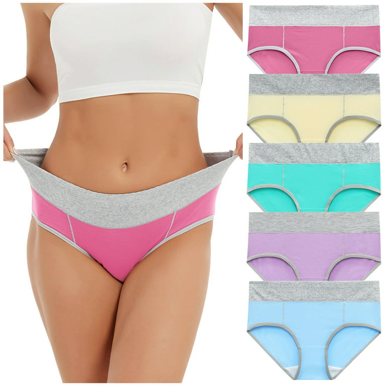 Follure Women's High Waisted Cotton Underwear Full Covered Breathable  Briefs Ladies Panties 5Pack