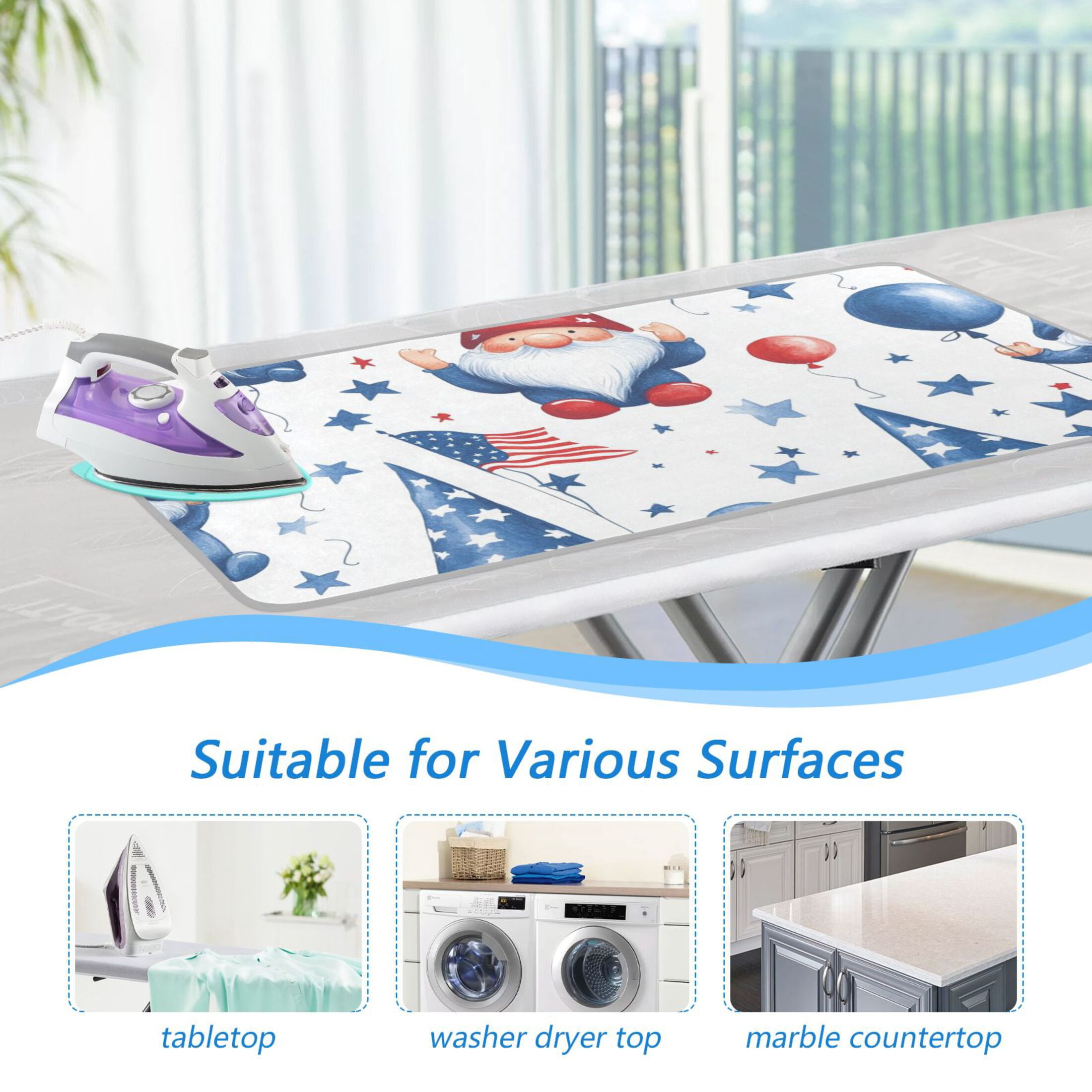 Gomes Hold Balloons Stars July 4th Ironing Mat Blanket Portable Travel Ironing Pad Heat Resistant Pad 47.2" x 27.6”
