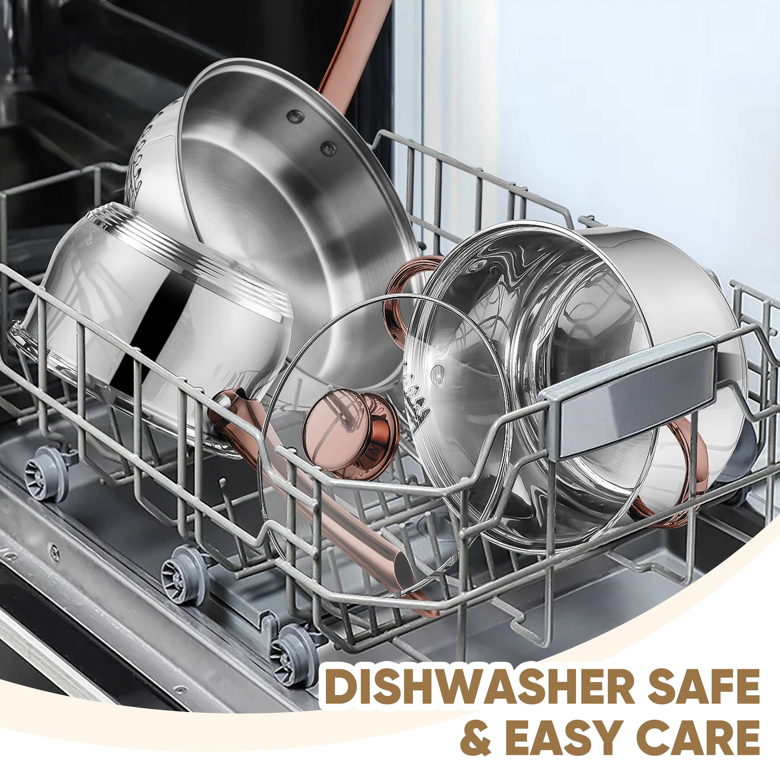 Coliware 6-Piece Rose Gold Pots and Pans Set, Stainless Steel Cookware Sets with Stock Pots Saucepans Frying Pans, Non-Stick Commercial Cooking Set Compatible with All Stovetops, Dishwasher Safe