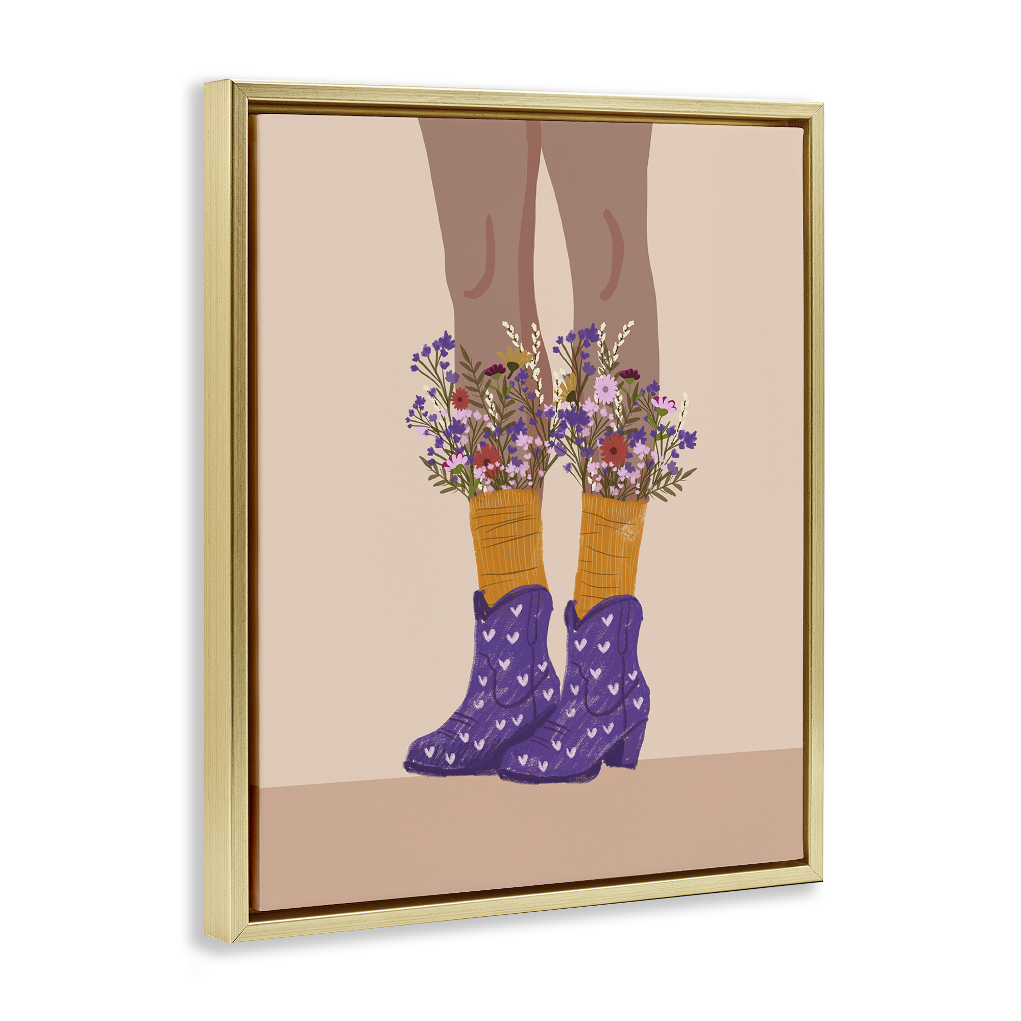 Stupell Industries Wildflower Fashion Illustration Novelty Painting Gold Floater Framed Art Print Wall Art, 25 x 31