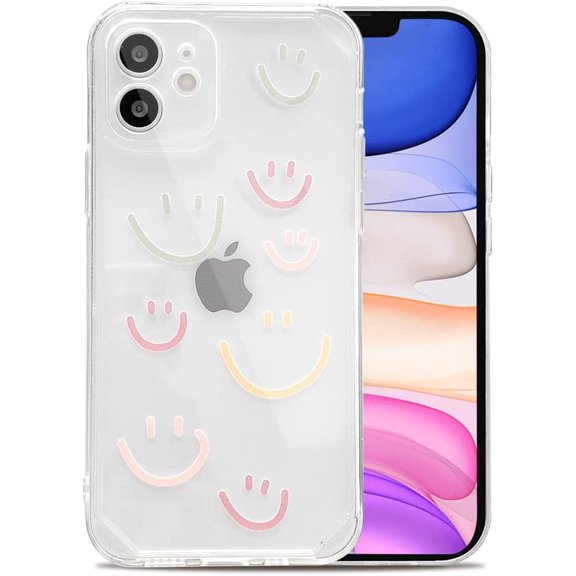 MINSCOSE Compatible with iPhone 11 Clear Case, Colorful Smiley Smile Face Cute Painted Design for Women Girls Fashion Slim Soft Flexible TPU Rubber for iPhone 11