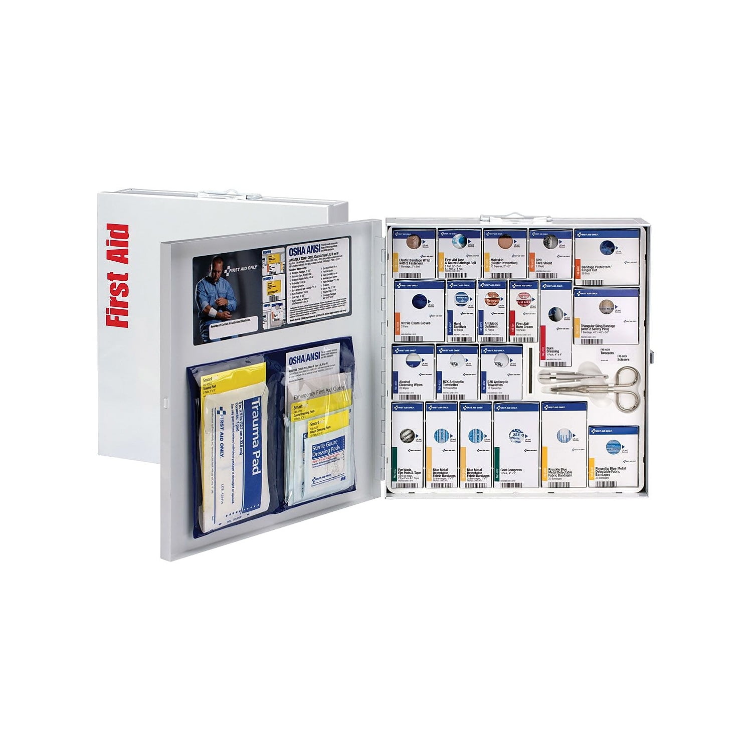 First Aid Kit and Housing, Metal Cabinet, 290 Components, 100 People Served