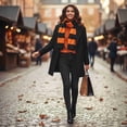 thumbnail image 5 of COUVER Unisex Knit Winter Rugby Striped Scarf Orange and Black 1 Pack, 5 of 7