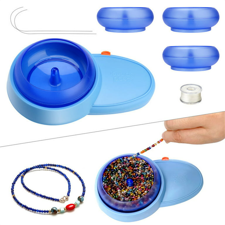 TRIANU Electric Bead Spinner for Jewelry Making Automatic Beading Tools  with Bead Spinner, 3 PC Beading Bowl with Lids & 2PC Beading Needle,  Battery-Powered, Blue 