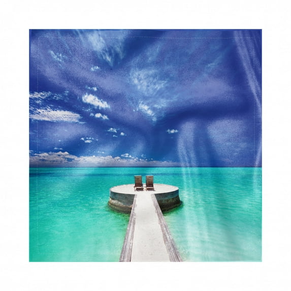 Beach Decorative Satin Napkins Set of 4, Idyllic Maldives Lagoon Honeymoon Romance Holiday Vacation Seaside Picture, Square Fabric Party & Dinner Napkin, 12", Turquoise White Blue, by Ambesonne