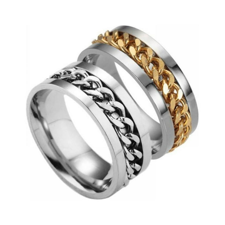 Men's Women's Stainless Steel Chain Spinner Ring - Wedding Band - Turn Chain  Accessory 