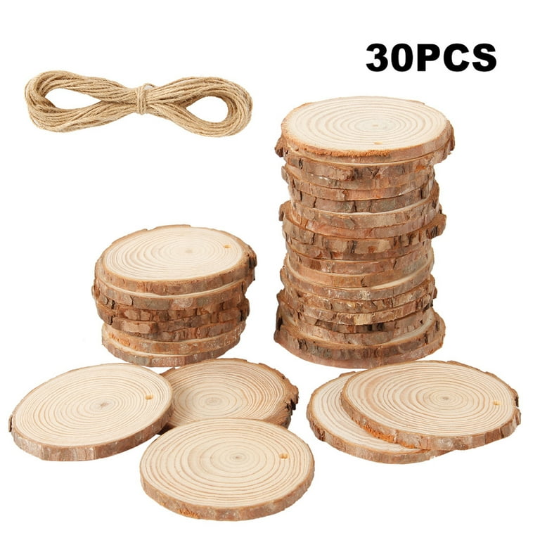 Coadura Unfinished Natural Wood Slices 30pcs 3.5-4 inch Round Wood Discs for Crafts Wood Christmas Ornaments,Wedding Centerpieces Paintings DIY