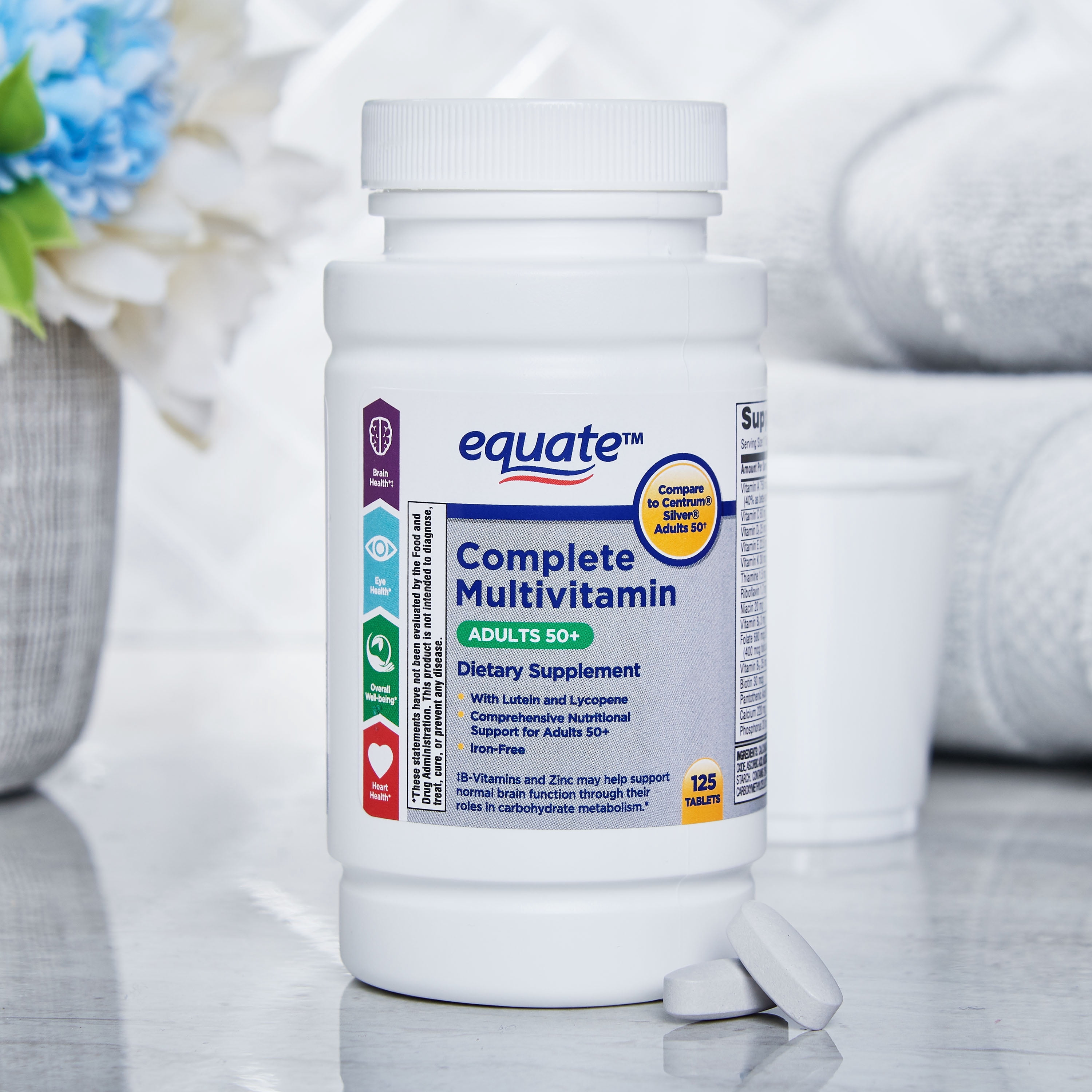 Equate Complete Multivitamin/Multimineral Supplement Tablets, Adults 50+, 125 Count, Compare to Centrum® Silver® Adults 50+