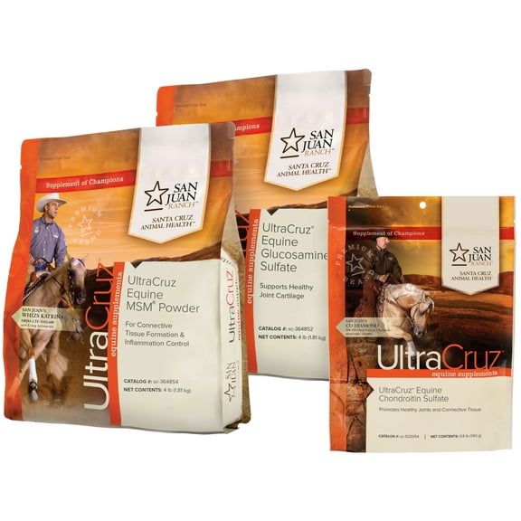 UltraCruz Equine MSM (4 lb), Glucosamine (4 lb) & Chondroitin (1 lb) Horse Joint Supplement Bundle, Powder