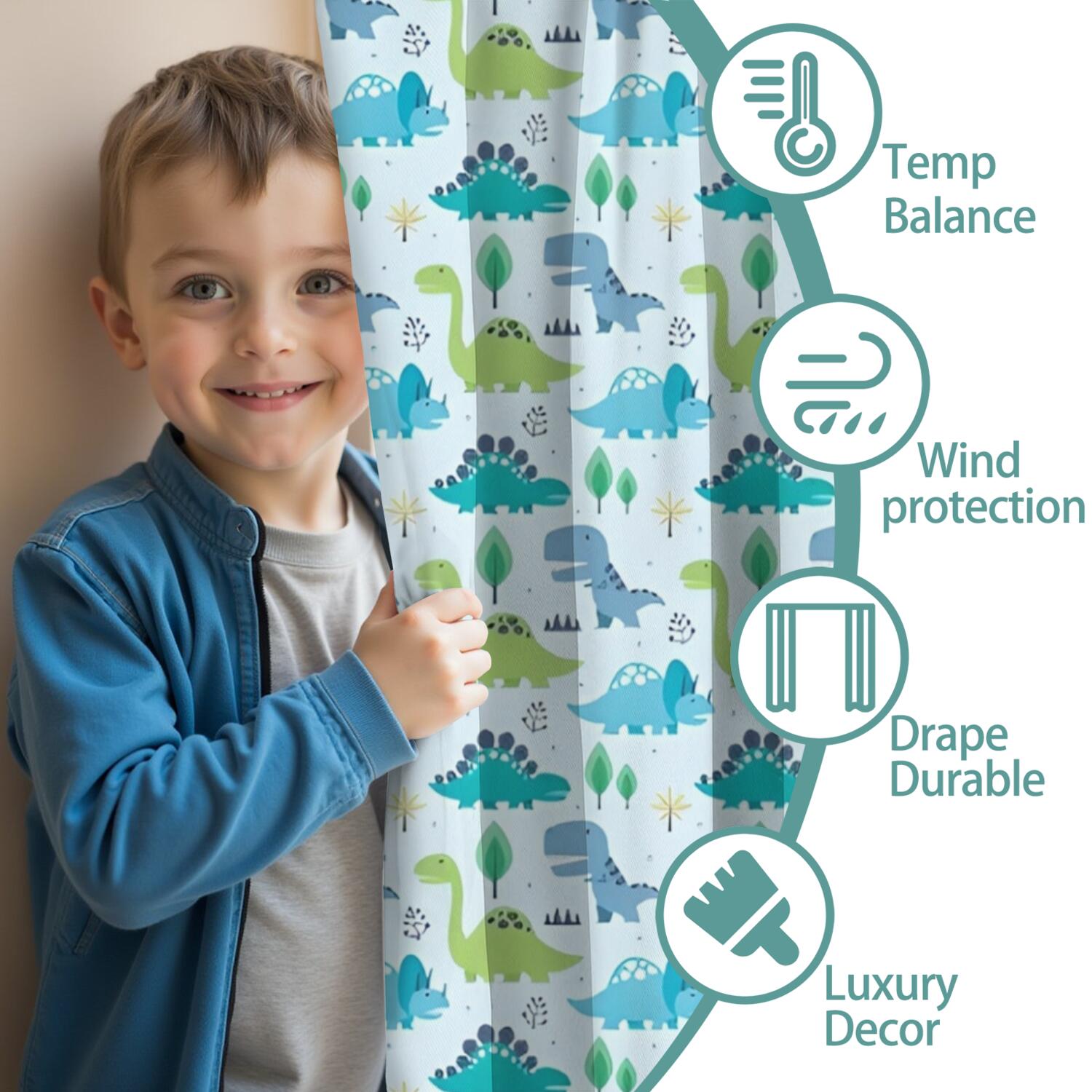 Blackout Kids Curtains,LightBlue Cartoon Dinosaurs Trees Pattern Childrens Insulated Curtains Set Of 2,Bedroom Essentials,Toddler Room Decor 42"x54"