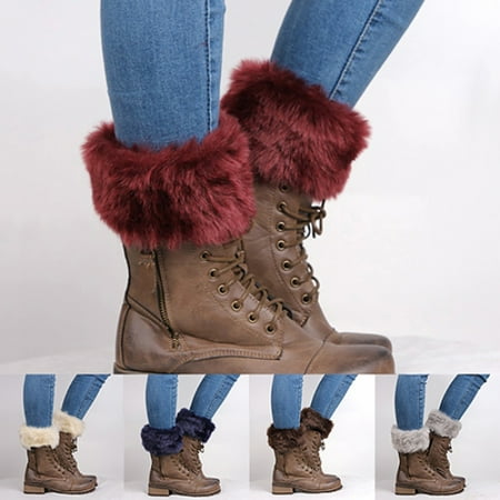 

Anvazise Women\ s Autumn Winter Fashion Furry Ribbed Boot Cuffs Boot Toppers Leg Warmers Dark Grey