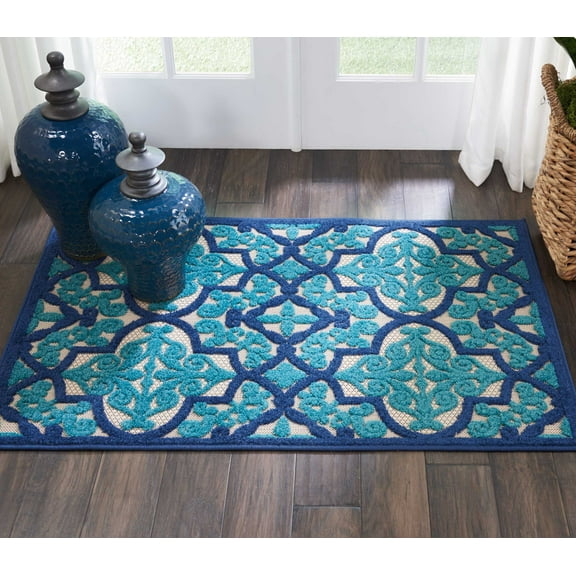 Nourison Aloha Indoor/Outdoor Navy 2'8" x 4' Area Rug, (3x4)