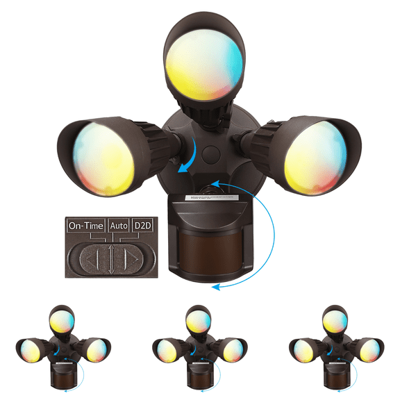 4 Pack 3CCT LED Motion Sensor Security Light, Dusk to Dawn Outdoor Flood Light, 35W, 3000K/4000K/5000K Selectable, Bronze