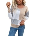thumbnail image 1 of Gibobby SuéTer De Invierno Para Mujer Suéter de punto de manga larga con costuras de cuello redondo para mujer de otoño e invierno(Caqui,M), 1 of 3